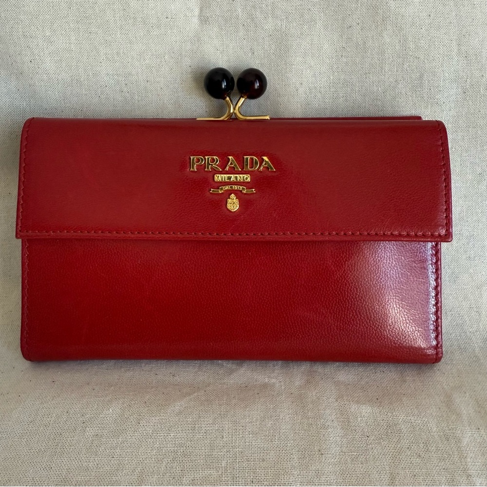 Prada Red Leather Women's European wallet EUC